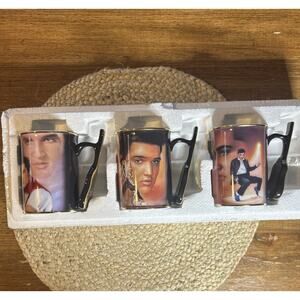 2002 Bradford Editions Elvis Presley Heirloom Porcelain Mug Set Of 3 Hound Dog